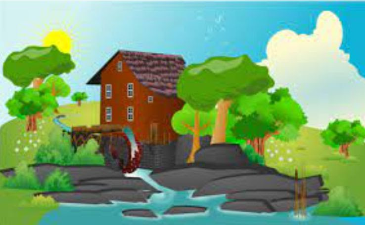 Clipart einer Mühle am Bach
