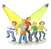 Clipart tanzende Kinder, bunte Spotlights